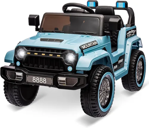 Hetoy Camión para niños, auto eléctrico alimentado por batería de 12 V con control remoto para padres, suspensión de resorte, 3 velocidades, luces
