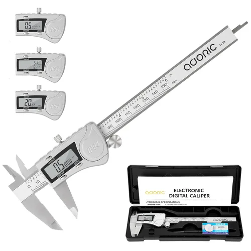 Miniatura 8 de Adoric - Calibrador digital electrónico, calibre digital electrónico con cuerpo de acero inoxidable y pantalla LCD grande 0-6 pulgadas Plateado