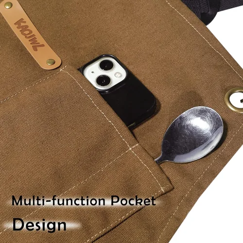 Miniatura 4 de Professional Unisex Chef Apron Cross-Back, Large Pockets, Water-Resistant Cotton Canvas