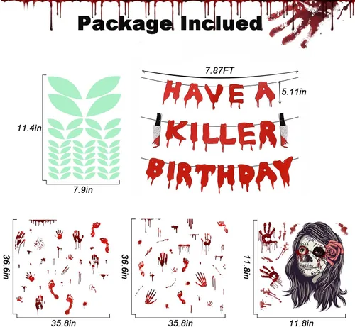 Miniatura 2 de Juego de decoraciones de fiesta espeluznante + calcomanías de ojos que brillan en la noche + calcomanías de huella de sangre y huellas de sangre +
