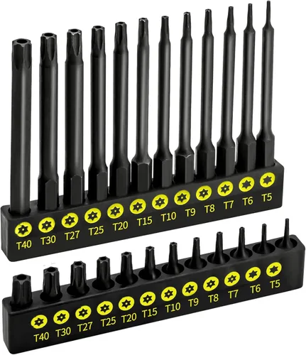Miniatura 9 de Torx - Juego de brocas de seguridad S2, estrella a prueba de manipulaciones de acero con soporte para brocas, broca de 3 pulgadas de largo, vástago