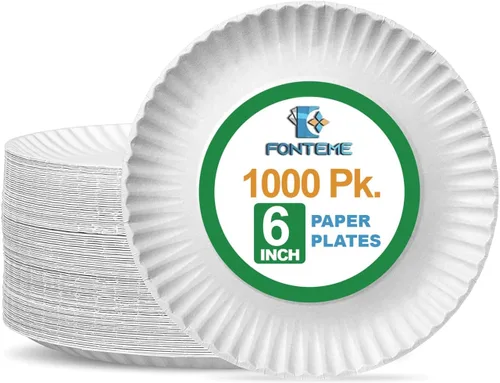 Platos de papel desechables de 6 pulgadas, 1000 unidades, platos de papel a granel para microondas blancos y sin recubrimiento, perfectos para