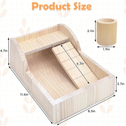 Miniatura 2 de PINVNBY Caja de baño de arena para hámster de madera con escalera de escalada, habitación de ducha, arena para excavar, contenedor de bañera