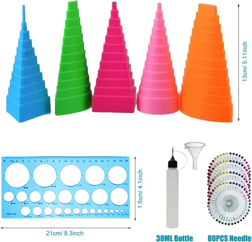 Miniatura 5 de Woohome Juego de 33 tiras de papel con 17 herramientas de quilling, 16 colores, 1600 tiras de papel con bolígrafo de quilling, papel de arte