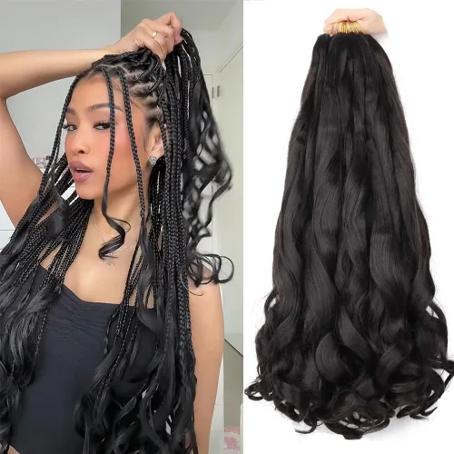 Miniatura 9 de Cabello trenzado rizado francés negro de 22 pulgadas preestirado, paquete de 3 unidades, textura Yaki, trenzado con rizo español, extensión