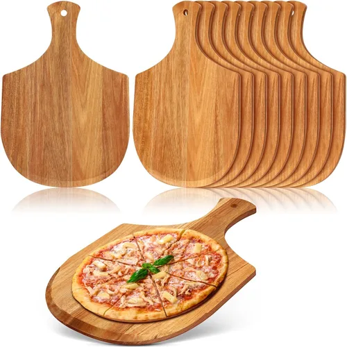Roshtia 12 piezas de 17 x 12 pulgadas de madera para hacer paletas de pizza con asa, tabla de cortar colgante, espátula, paleta para pan, queso y