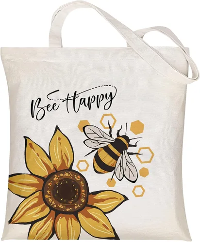 Louise Maelys Bolsa de lona para mujer, diseño de abeja de girasol, estética, algodón, compras, regalo para mujeres, bolsas reutilizables para