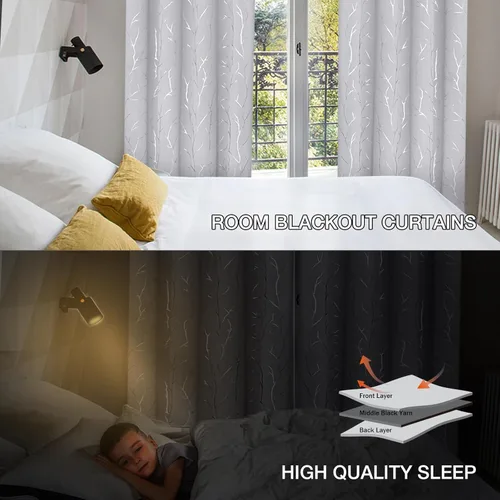 Miniatura 5 de BUHUA - Cortinas opacas blancas, cortinas plateadas, juego de 2 paneles de cortinas con ojales para dormitorio, elegante tratamiento de ventana