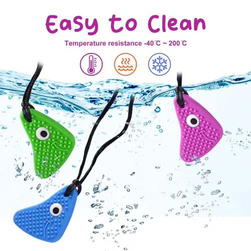 Miniatura 3 de Seeway - Collares masticables para niños sensoriales, paquete de 3 juguetes sensoriales de silicona para masticar, diferentes texturas Chewelry