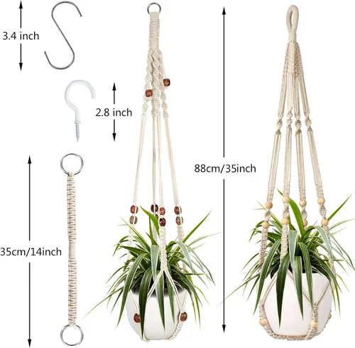 Miniatura 2 de Augshy Colgador de plantas de macramé, 2 piezas de soporte colgante para plantas con extensor, colgadores de plantas para decoración de interiores