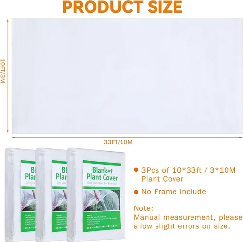 Miniatura 2 de Uiifan 3 fundas para plantas, protección contra la congelación, 10 x 33 pies, manta flotante reutilizable para cama de jardín, manta de tela helada