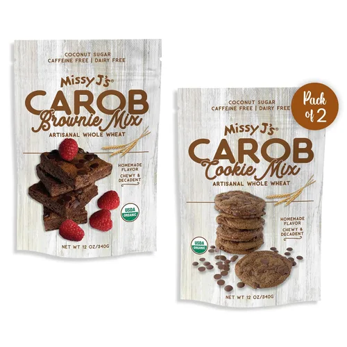 Miniatura 8 de Missy J's Mezcla de muestra de galletas de trigo integral y brownie de algarroba orgánica, sustituto saludable sin cafeína para chocolate, hecho