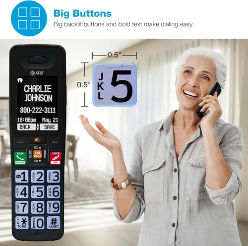 Miniatura 5 de AT&T Teléfono inalámbrico DECT 6.0, 3 auriculares, bloqueador de llamadas inteligente, conexión Bluetooth a celda, contestador automático, pantalla
