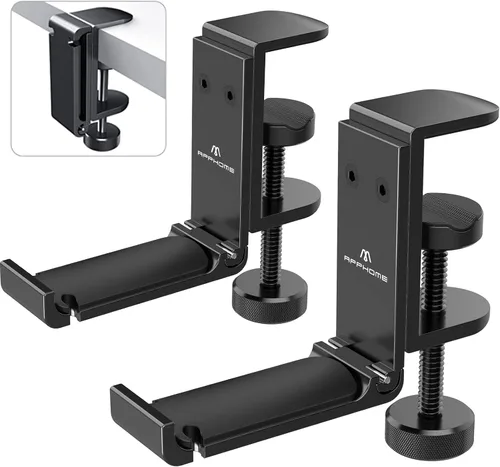 Miniatura 10 de Soporte plegable para auriculares debajo del escritorio, gancho de metal para auriculares para escritorio con organizador de cables, gancho