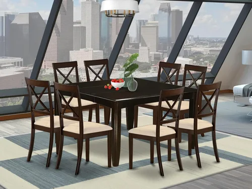 Miniatura 2 de East West Furniture PFBO9-CAP-C - Juego de mesa de comedor de 9 piezas, incluye una mesa cuadrada de madera con hoja de mariposa y 8 sillas de tela