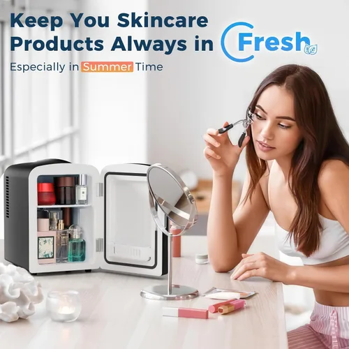 Miniatura 3 de Antarctic Star Mini refrigerador de maquillaje 4L con espejo para dormitorio, automóvil, oficina y dormitorio, enfriador pequeño portátil para Negro