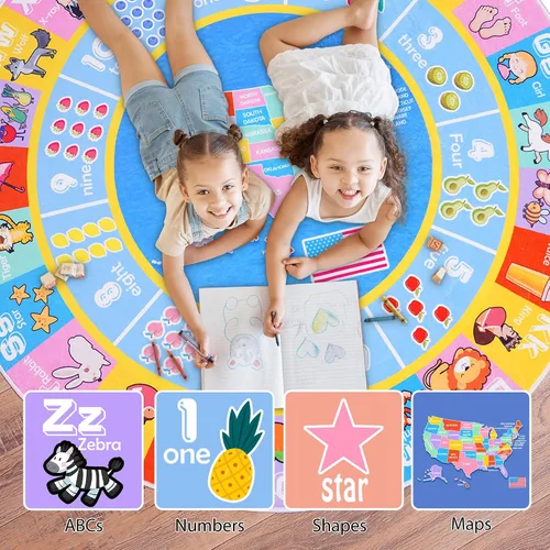 Miniatura 6 de Alfombras infantiles para sala de juegos, suave y antideslizante, alfombra educativa redonda de 4 x 4 pies para aprender alfabetos ABC, números
