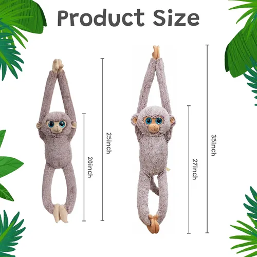 Miniatura 5 de Animal de Mono Colgante de Peluche Animal de Mono de Brazo Largo de Peluche Suave para Niños Nietos Amigos Familia Gris 43 cm
