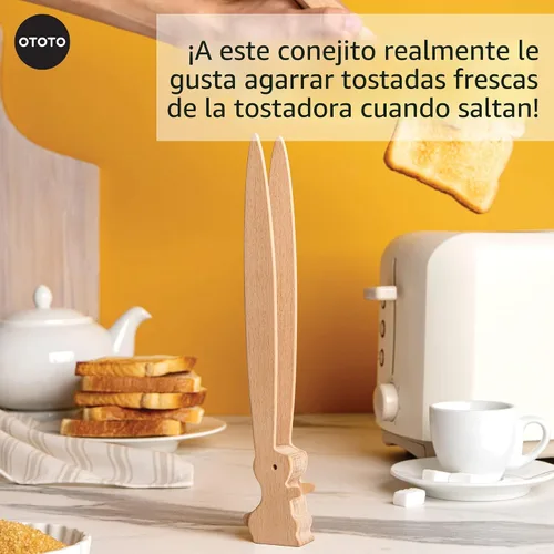 Miniatura 4 de OTOTO Bernie Bunny Pinzas para Tostadora - Conejo, Servidores de Ensalada - Mini Pinzas Multiusos para Aperitivos, Utensilios de Madera y Lindos