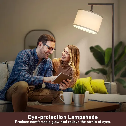 Miniatura 5 de Lámpara de pie completamente regulable marrón, lámpara de pie de arco para dormitorio con pantalla colgante ajustable y interruptor de pie, lámpara