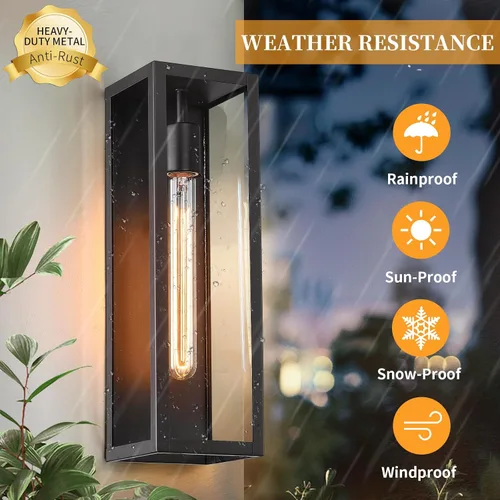 Miniatura 5 de Paquete de 2 lámparas de pared grandes para exteriores, luces de porche antioxidantes con vidrio templado, accesorios de iluminación exterior negros