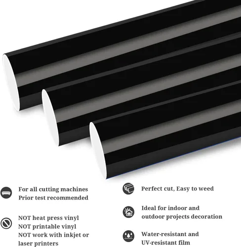 Miniatura 2 de TECKWRAP - Vinilo adhesivo permanente 12 pulgadas x 10 pies, Negro brillante
