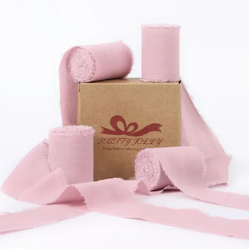 Miniatura 15 de Pretty Jolly Cinta de gasa beige para envolver regalos, 3 rollos de 2 pulgadas x 7 yardas, cinta de tela de seda hecha a mano con flecos para ramo