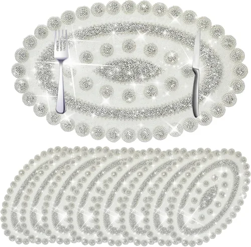 Miniatura 27 de Juego de 1 mantel individual redondo en negro, manteles individuales brillantes resistentes al calor, lavables, para cena, cocina, boda, decorativos