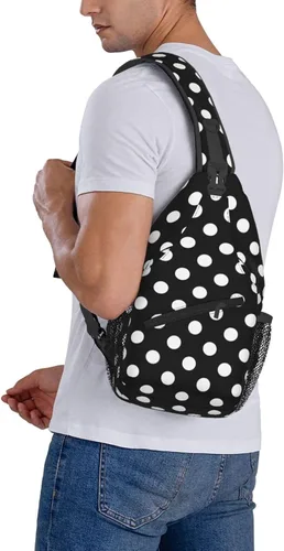 Miniatura 6 de Small Crossbody Bags for Women Men - Vintage White Polka Dot Black Print Adjustable Shoulder Bag Fanny Packs Belt Sling Bag Crossbody Purses