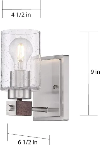 Miniatura 5 de Nuvo 60/6961 - Acabado de madera de níquel cepillado y nuez moscada con vidrio transparente sembrado, 1 luz