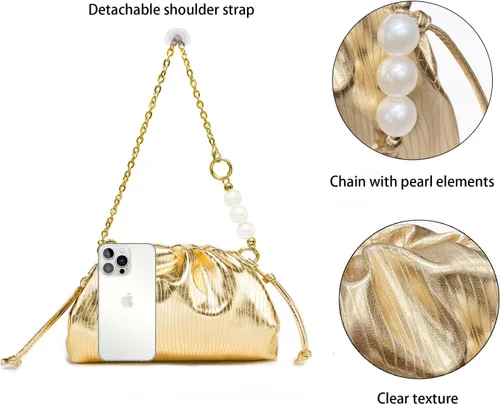 Miniatura 7 de NEWUEINCN Dumpling Bag for Women Sparkly Evening Clutch Purses Cloud Crossbody Bag Ruched Shoulder Bag with Detachable Chain