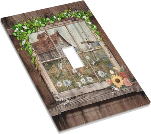Miniatura 3 de Cubierta de Placas de Interruptor de Luz de Palanca Única Decorativa de Estilo Granja Rústico de Flores de Campo para Pared, Placa Eléctrica de Cara