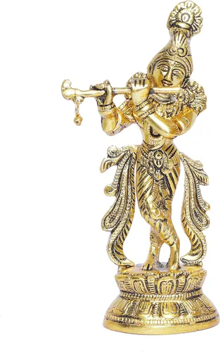 Miniatura 4 de KridayKraft Lord Krishna Estatua de metal, Krishna Murti tocando la flauta para Temple Pooja, decora tu hogar, oficina y regalo a tus familiares