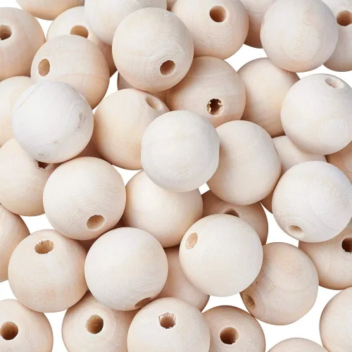 Mega Pet 50 cuentas espaciadoras de madera natural sin terminar de 0.472 in (0.47 pulgadas) redondas de madera sueltas para manualidades, Redondo