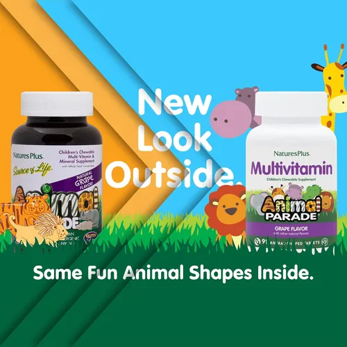 Miniatura 2 de Natures Plus Animal Parade - Multivitamínico masticable para niños, sabor a uva, 90 tabletas en forma de animal, promueve la salud y el bienestar