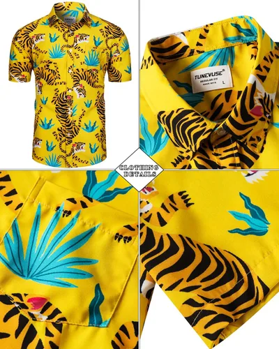 Miniatura 133 de TUNEVUSE Conjunto de camisas y pantalones cortos hawaianos para hombre, 2 piezas, trajes de playa con estampado de flores, traje tropical de verano