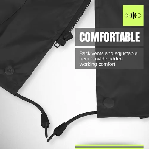 Miniatura 4 de Pioneer Hi Vis Traje de Lluvia Ligero Impermeable de Seguridad - Equipo de Lluvia Reflectante para Trabajo para Hombres y Mujeres Negro