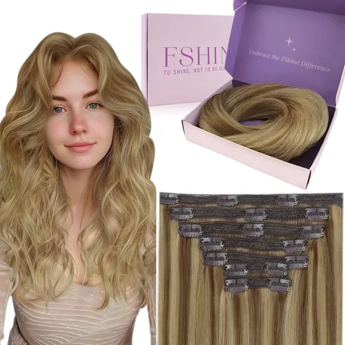 Miniatura 42 de Fshine Extensiones de cabello con broches, 22 pulgadas, 7 unidades, color marrón oscuro, doble trama, extensiones de cabello humano real con clip
