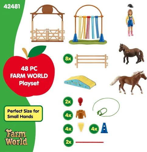 Miniatura 5 de Schleich Farm World - Juego de entrenamiento de agilidad de poni con caballo, entrenador y accesorios, juego de 41 piezas de poni, entrenador