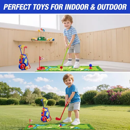Miniatura 5 de HYES Juego de Golf para Niños Pequeños de 2-4 Años, Club de Golf para Niños con 8 Pelotas, 4 Palos de Plástico, Tapete de Putting, Marcador, Bolsa