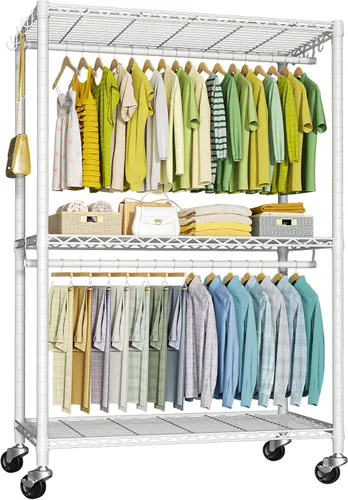 Miniatura 14 de FUTASSI P3 Mini perchero rodante de ropa, percheros de ropa para colgar ropa, perchero de prendas de servicio pesado, perchero de armario portátil