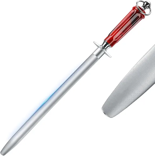 Huusk Afilador de cuchillos de 10 pulgadas, afilador de acero de acero de alto carbono, afiladores de cuchillos de cocina con puntas magnetizadas,