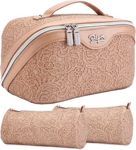Miniatura 32 de BOYATU Bolsas de maquillaje de viaje Bolsa organizadora de cosméticos: Juego de 3 bolsas de maquillaje de gran capacidad, bolsas de aseo de piel