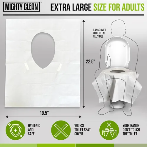 Miniatura 2 de Mighty Clean - Fundas desechables para asiento de inodoro XL, 100% impermeables, envueltas individualmente, fundas extra anchas para adultos