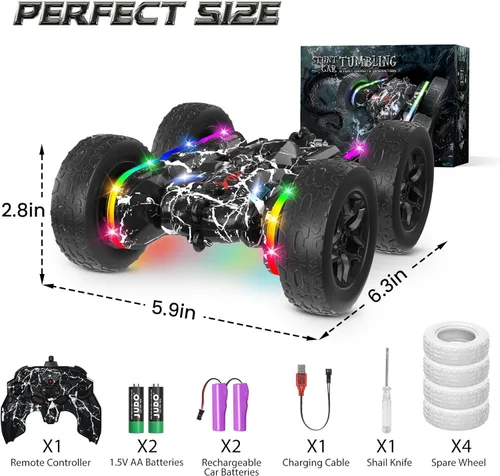 Miniatura 6 de Terucle Coches RC Juguetes para Niños Coche de Control Remoto 2.4 GHz Negro Juguetes para Niños de 5-7 Años Juguetes Nuevos Actualizados con Luces