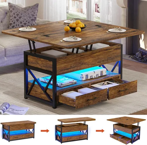 Miniatura 9 de Itaar Mesa de Centro con Tapa Elevable de 40", Mesas de Centro 4 en 1 con Almacenamiento para Sala de Estar, Mesa de Centro Pequeña Estilo Granja
