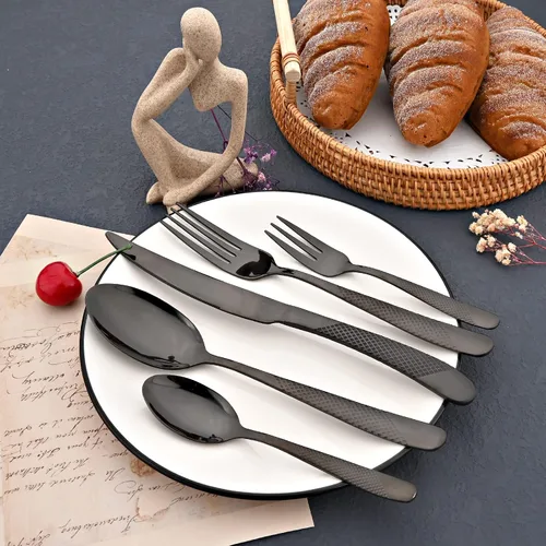 Miniatura 7 de JASHII Juego de cubiertos modernos de acero inoxidable martillado de 20 piezas, multiusos, para el hogar, cocina, restaurante, servicio de vajilla