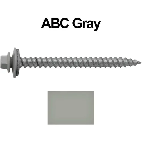 Miniatura 2 de 12 tornillos para techos de metal gris ABC de 2-1/2 pulgadas, cabezal de arandela hexagonal, arranque automático/roscado, arandela EPDM. 1 bolsa