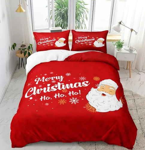 Miniatura 17 de Herside Juego de funda de edredón de Navidad, tamaño Queen, colorido patrón navideño impreso, bonita decoración navideña, microfibra suave, funda