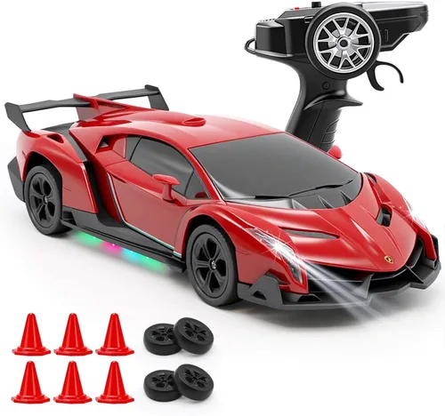 QUN XING Auto a Control Remoto 1:24 con Licencia Oficial Lambo Veneno RC Carro de Drift con Luces LED 2.4GHz 4WD 15KM/H Control de Velocidad Rápida
